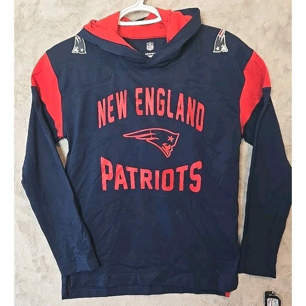 NFL Football New England‎ Patriots Youth Long Sleeve Hooded T-Shirt Size M *NEW*